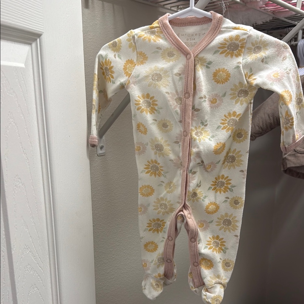 Chick Pea Sunflower Print Baby Footie - Yellow and Pink